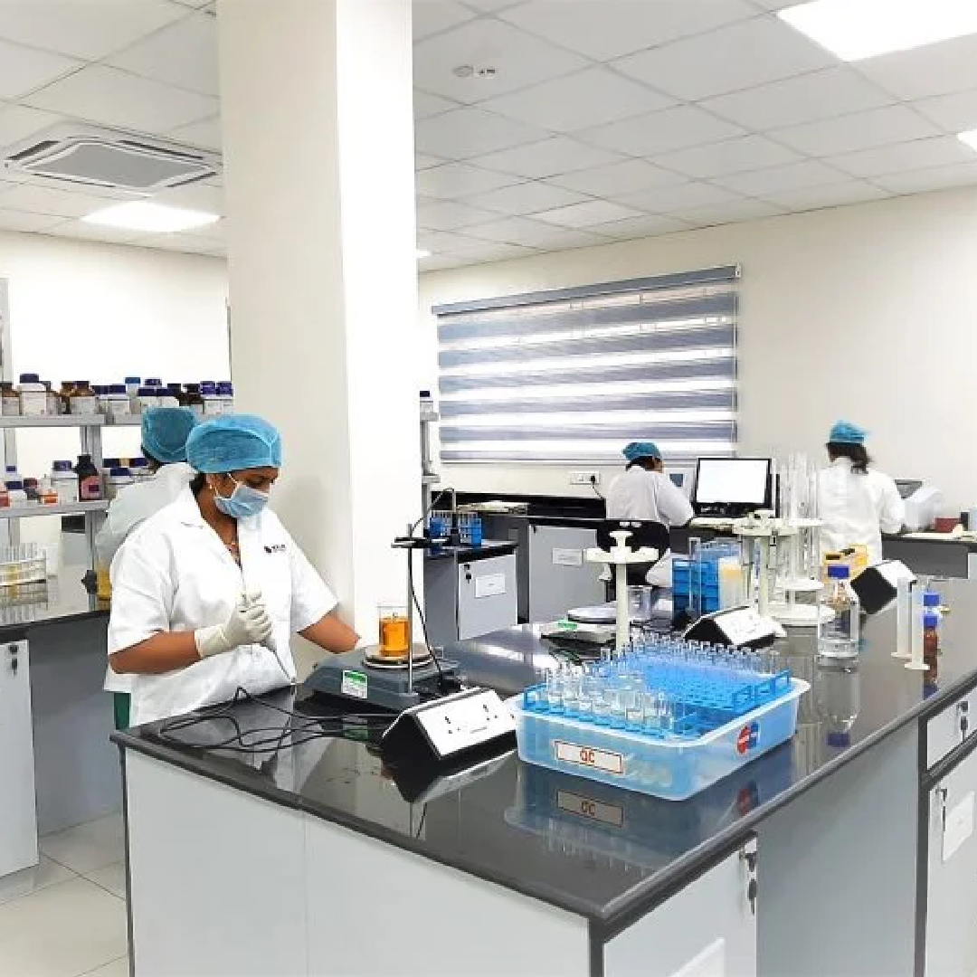 Laboratory technicians working