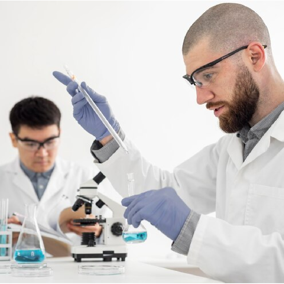 Laboratory technicians working