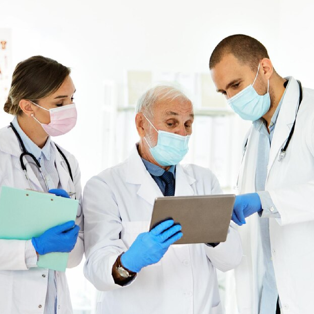 Laboratory technicians working